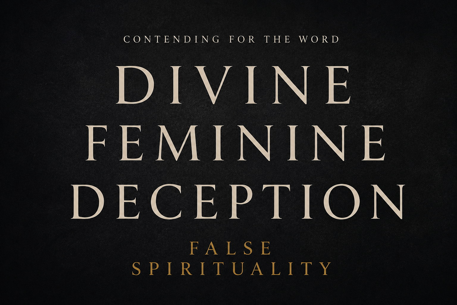Minimalist Contending for the Word podcast thumbnail featuring cream serif text reading “Divine Feminine Deception” over a dark charcoal textured background with muted gold text reading “False Spirituality.”