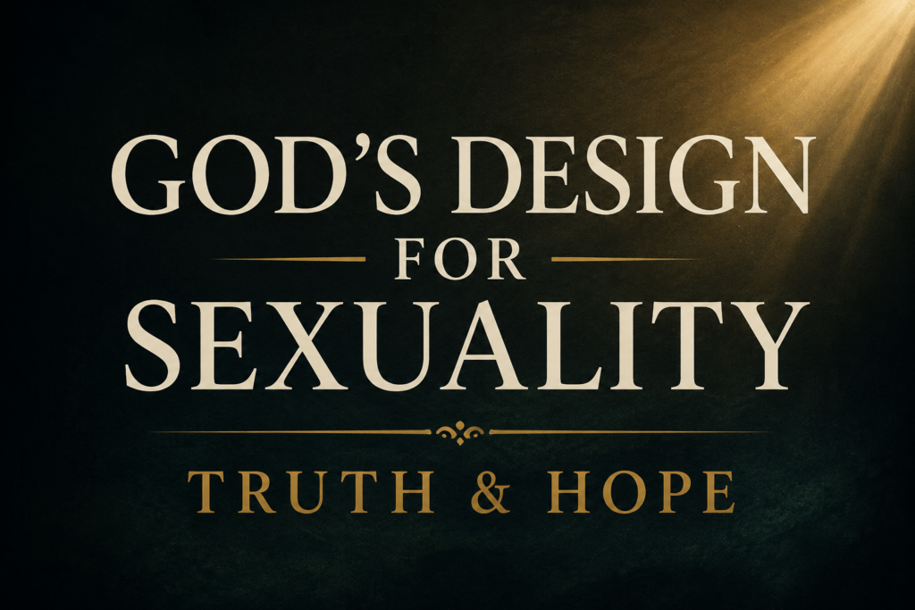 God’s Design for Sexuality and the Hope of the Gospel 2 God's Design for Sexuality podcast thumbnail featuring cream serif typography on a dark charcoal and forest-green background with a soft golden light beam and the words "Truth & Hope" for the Contending for the Word Q&A podcast by Dave Jenkins.