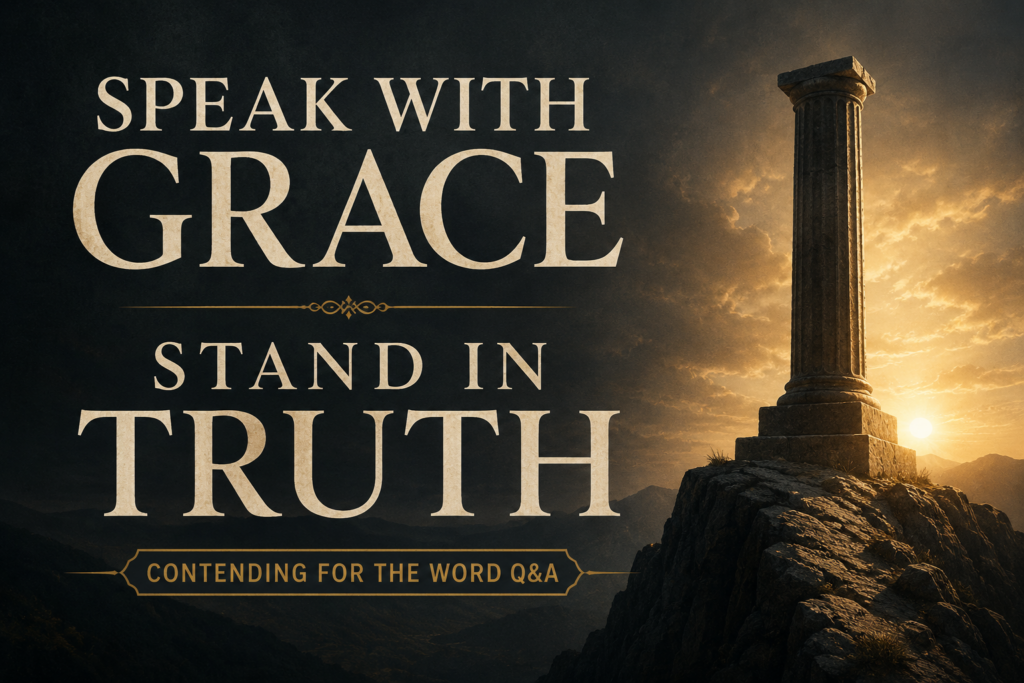 How Christians Can Speak Truth with Grace episode graphic featuring a dark textured background, warm golden light, and clean cream typography for Contending for the Word Q&A.