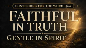 Faithful in Truth, Gentle in Spirit thumbnail for Contending for the Word Q&A with a golden path leading through a dark landscape toward warm light.