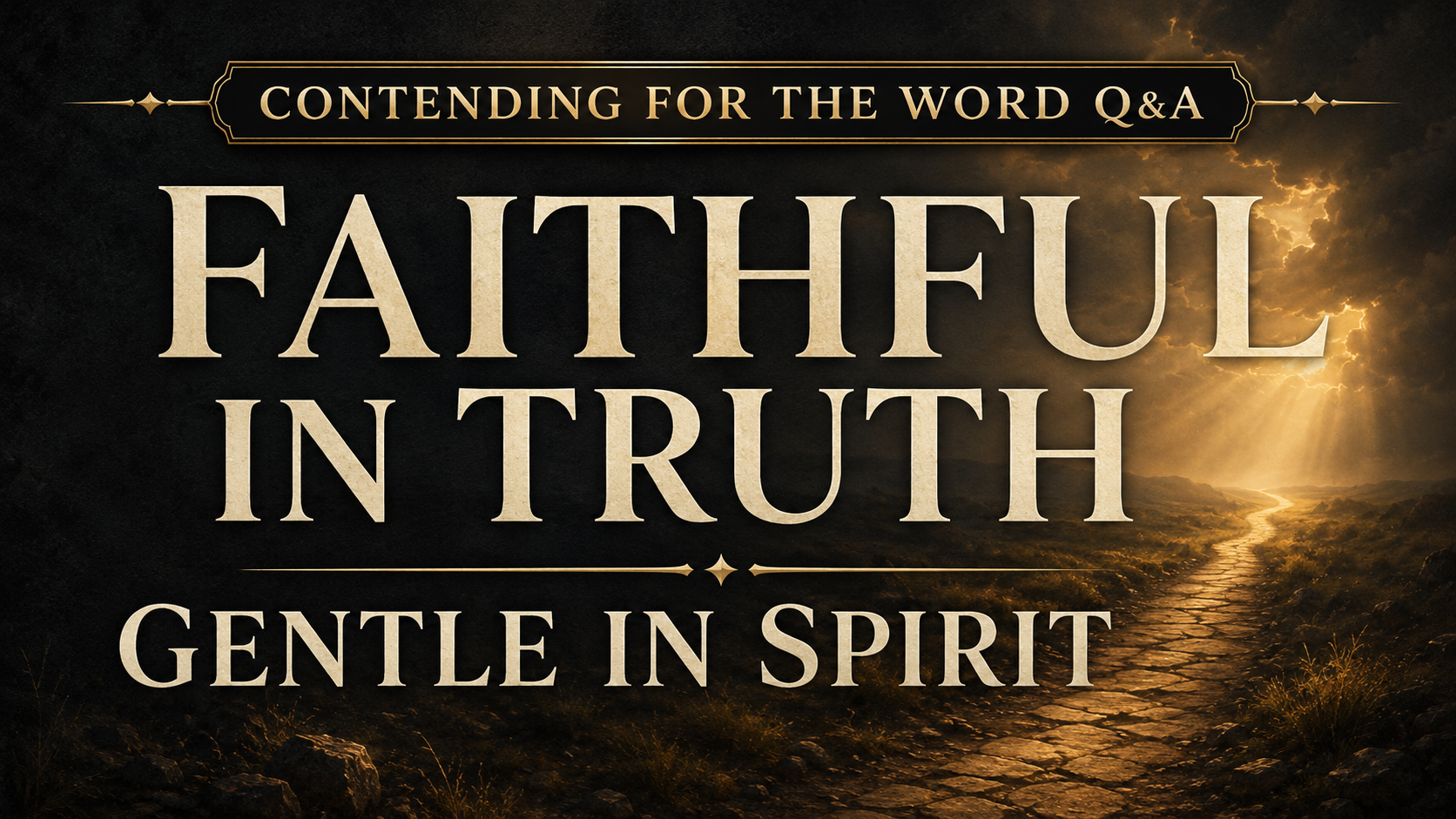 Faithful in Truth, Gentle in Spirit thumbnail for Contending for the Word Q&A with a golden path leading through a dark landscape toward warm light.