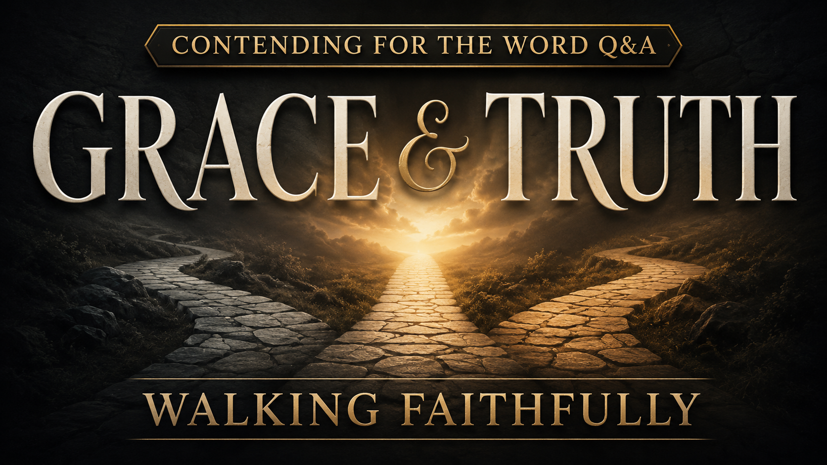 Thumbnail image with the words “Grace & Truth” and “Walking Faithfully” over two stone paths merging into one road beneath golden light, with a top banner reading “Contending for the Word Q&A.”