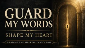 Thumbnail for Psalm 141 with the words “Guard My Words” and “Shape My Heart” beside a closed ancient doorway glowing with golden light, emphasizing prayer, holiness, guarded speech, and a transformed heart.
