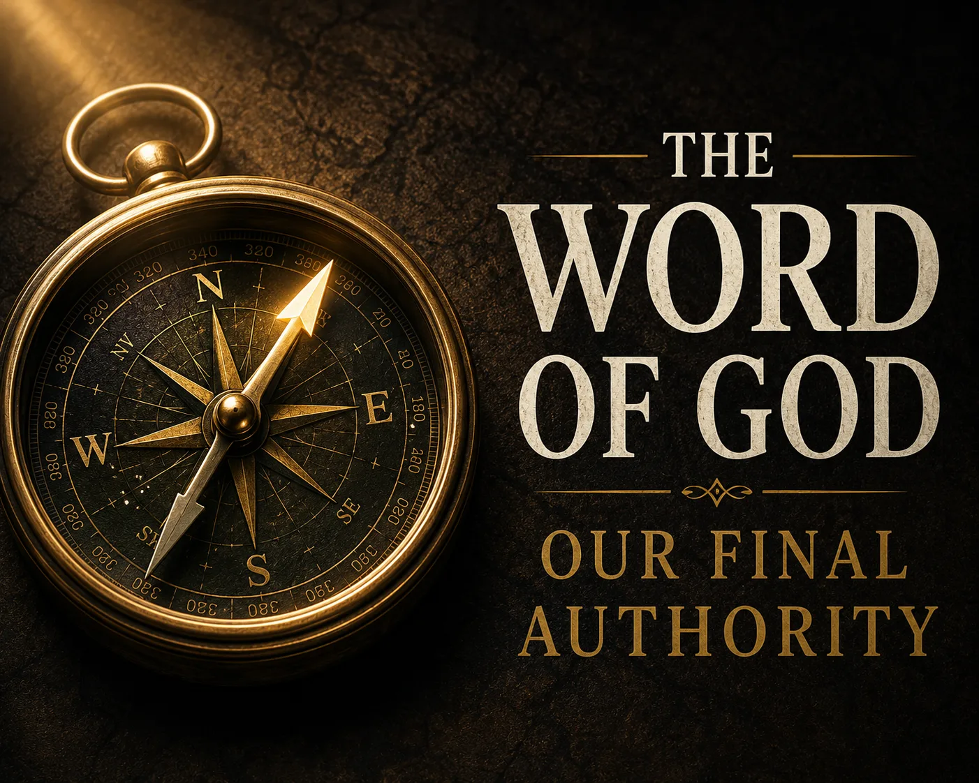 Vintage brass compass on a dark textured background representing the Word of God as the Christian's final authority, with bold typography emphasizing biblical truth, discernment, and Scripture's authority over feelings and experience.