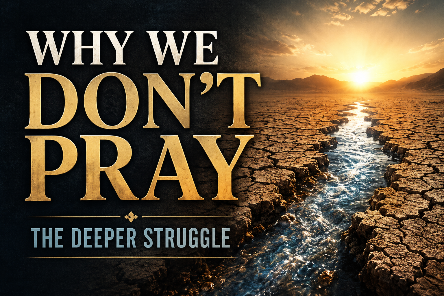 Thumbnail image for “Why Christians Struggle with Prayer,” showing cracked desert ground with living water symbolizing the believer’s need for prayer and God’s grace.