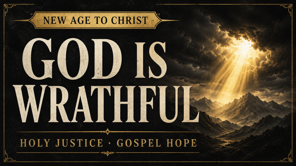 God Is Wrathful: Trusting His Righteous Justice 2 Dramatic thumbnail with the text “God Is Wrathful” over a dark stormy mountain landscape, golden light breaking through the clouds, and the subtitle “Holy Justice · Gospel Hope.”