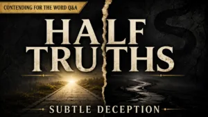 Half Truths and Subtle Deception thumbnail showing a torn split between a bright straight path and a dark winding path, with a faint serpent shadow in the background.