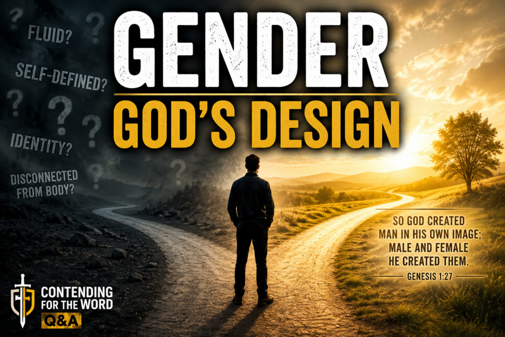 Gender and God’s Created Design 2 Person standing at a crossroads between a dark path of gender confusion and a bright path of God’s design, with the title “Gender: God’s Design.
