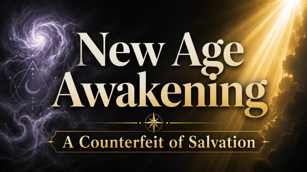 New Age Awakening and the Counterfeit of True Salvation 1 New Age Awakening thumbnail with dark mystical smoke, a deceptive purple swirl, and golden light breaking through, with text reading “New Age Awakening: A Counterfeit of Salvation.