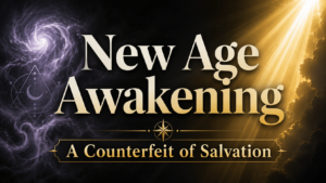New Age Awakening thumbnail with dark mystical smoke, a deceptive purple swirl, and golden light breaking through, with text reading “New Age Awakening: A Counterfeit of Salvation.
