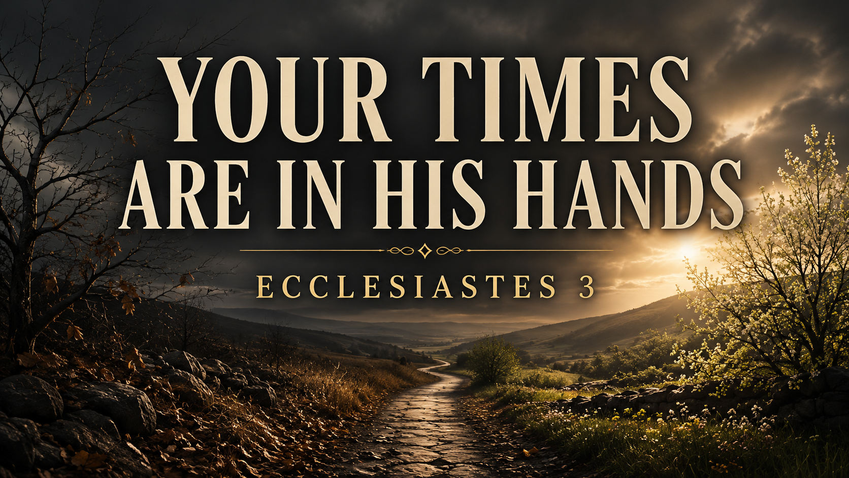 Ecclesiastes 3 thumbnail with a winding path through changing seasons and the words “Your Times Are in His Hands.