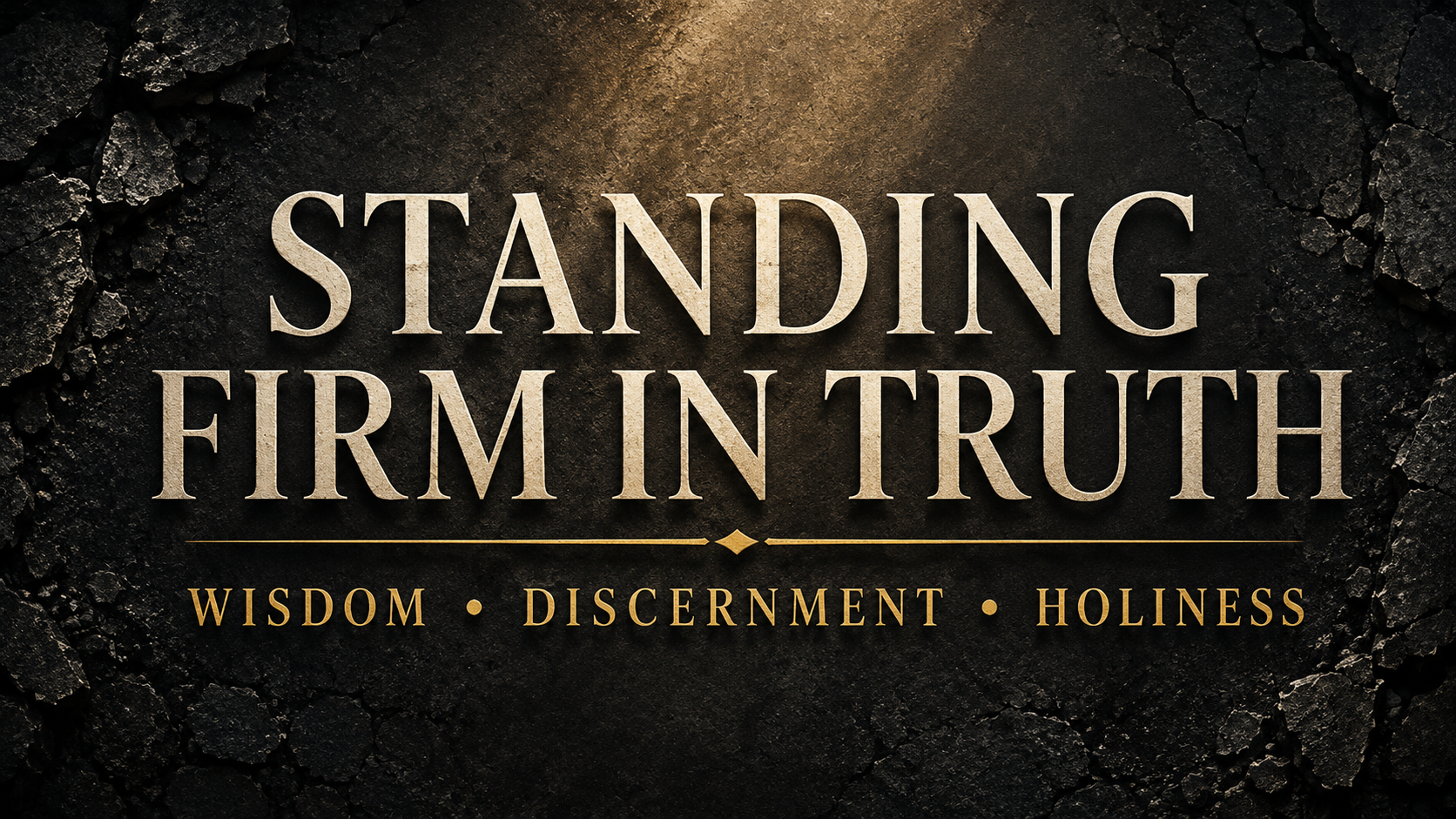 Standing Firm in Truth with Wisdom, Discernment, and Holiness in cream and gold text over a dark cracked-stone background.