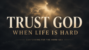 Trust God When Life Is Hard thumbnail with cream and muted-gold text over dark storm clouds and soft golden light.
