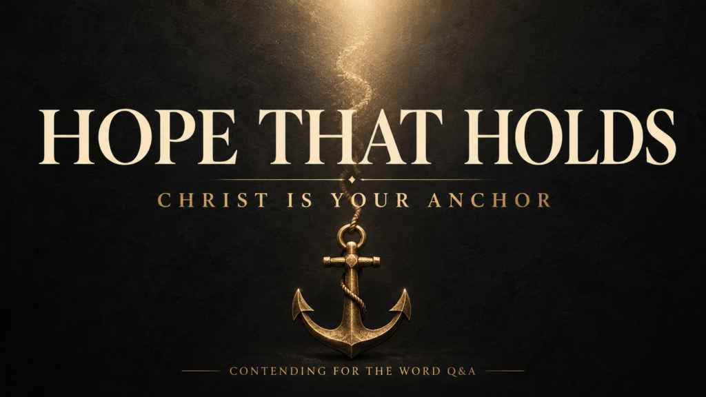 Gold anchor beneath the words “Hope That Holds” on a dark charcoal background, with warm light above and the subtitle “Christ Is Your Anchor.