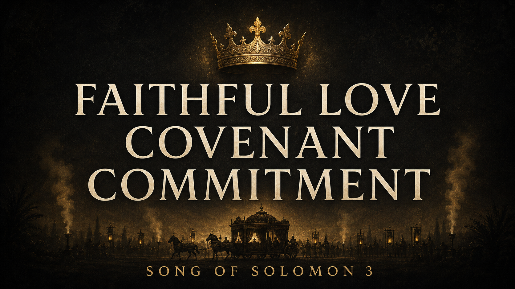 Song of Solomon 3 thumbnail with an antique gold crown above the words “Faithful Love, Covenant Commitment” and a shadowed royal wedding procession below.