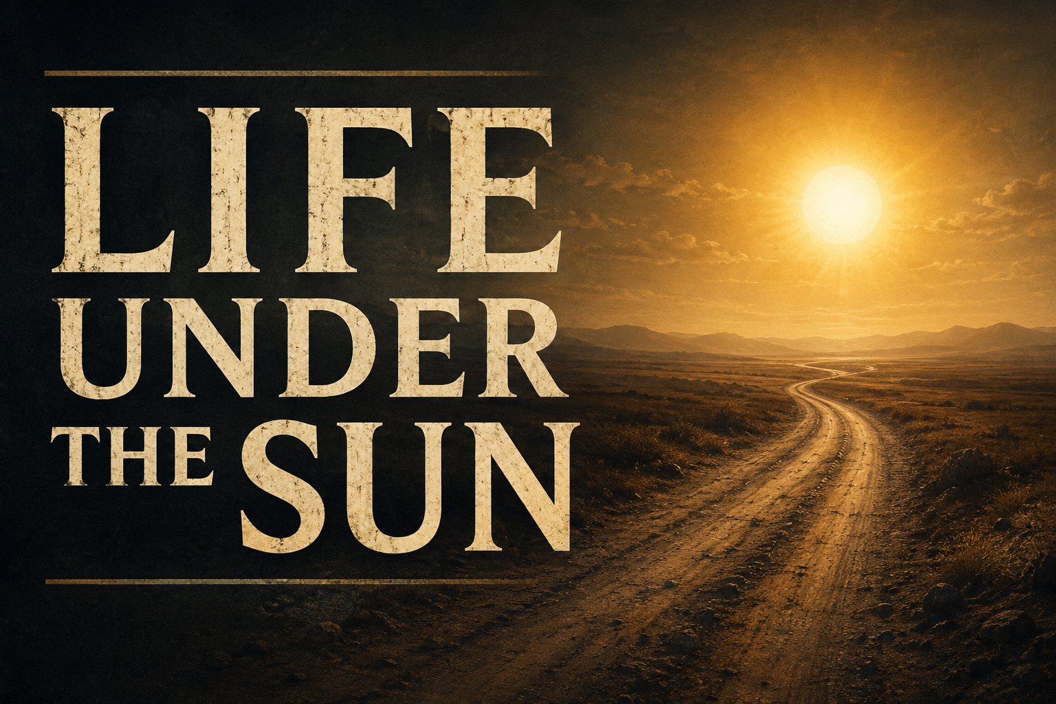 A barren road stretches beneath a blazing sun across a dry landscape with the words “Life Under the Sun,” illustrating the weariness and emptiness of life described in Ecclesiastes 1.