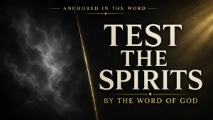 Anchored in the Word thumbnail with the text “Test the Spirits by the Word of God” over a charcoal background divided between smoky confusion and golden clarity.