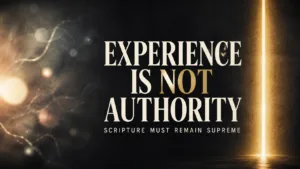 Experience Is Not Authority thumbnail with cream serif text on a dark charcoal background, blurred golden lights on the left, and a sharp vertical gold beam on the right.