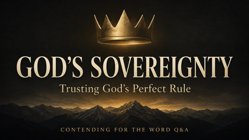 God’s Sovereignty: Trusting God’s Perfect Rule 1 Gold crown above the words “God’s Sovereignty: Trusting God’s Perfect Rule” over a dark mountain landscape.