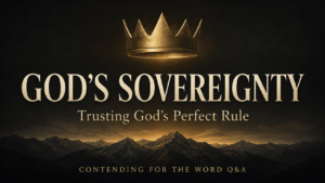 Gold crown above the words “God’s Sovereignty: Trusting God’s Perfect Rule” over a dark mountain landscape.