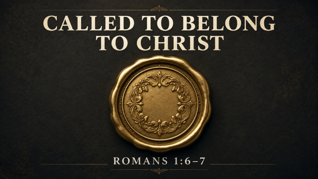 Called to Belong to Jesus Christ 2 Gold signet seal on a charcoal background with the words “Called to Belong to Christ” and Romans 1:6–7.