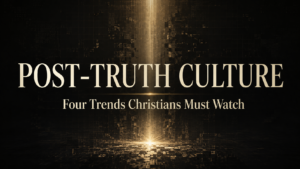 Post-truth culture thumbnail with a gold beam of light breaking through a dark fragmented digital grid.