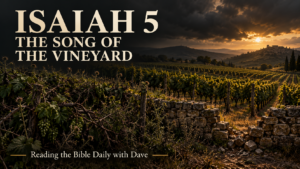 Isaiah 5 thumbnail showing a cultivated vineyard beside tangled wild vines and a broken stone wall beneath a dark, golden sunset sky.